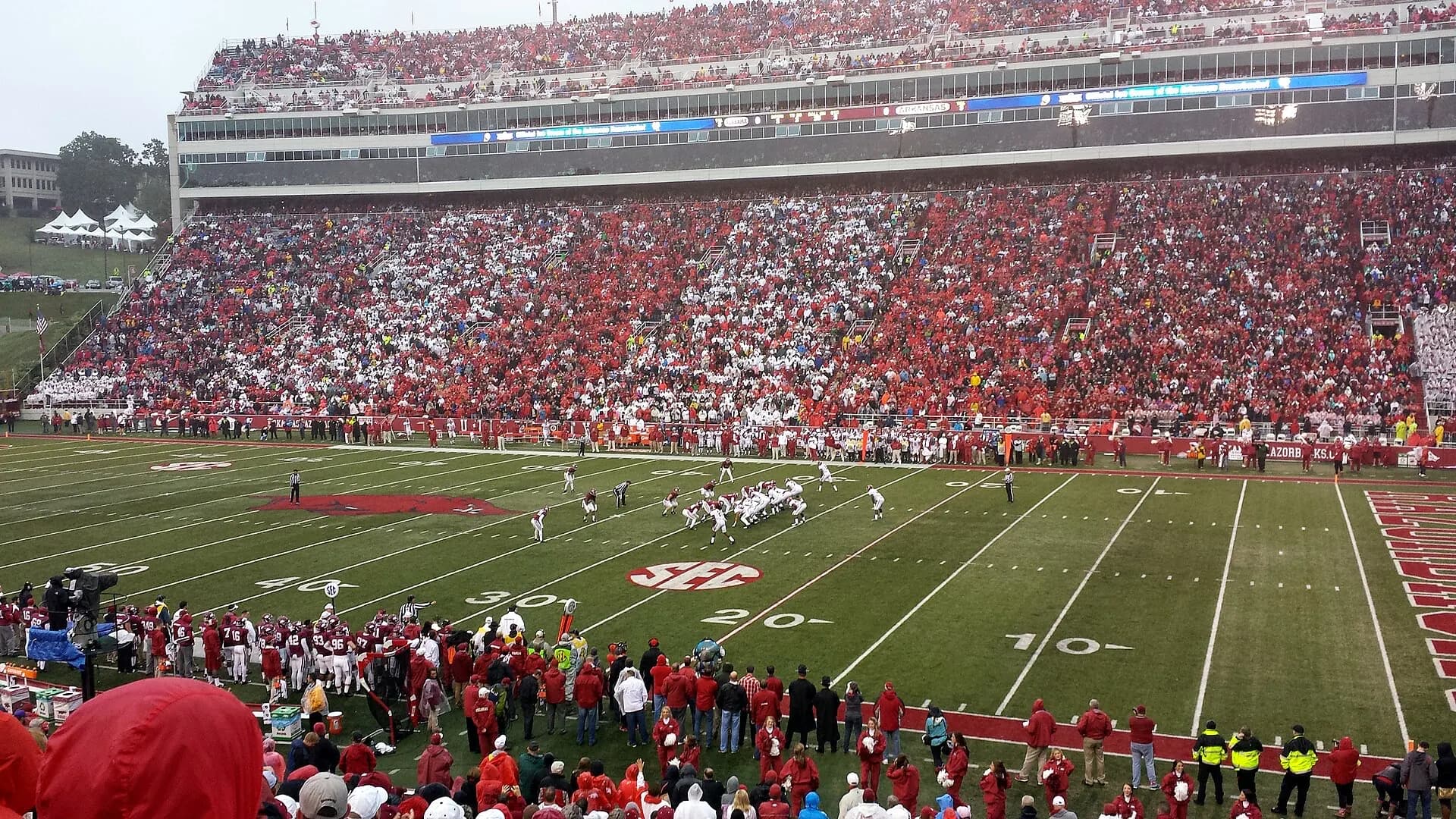 Wide view of Donald W. Reynolds Razorback Stadium.