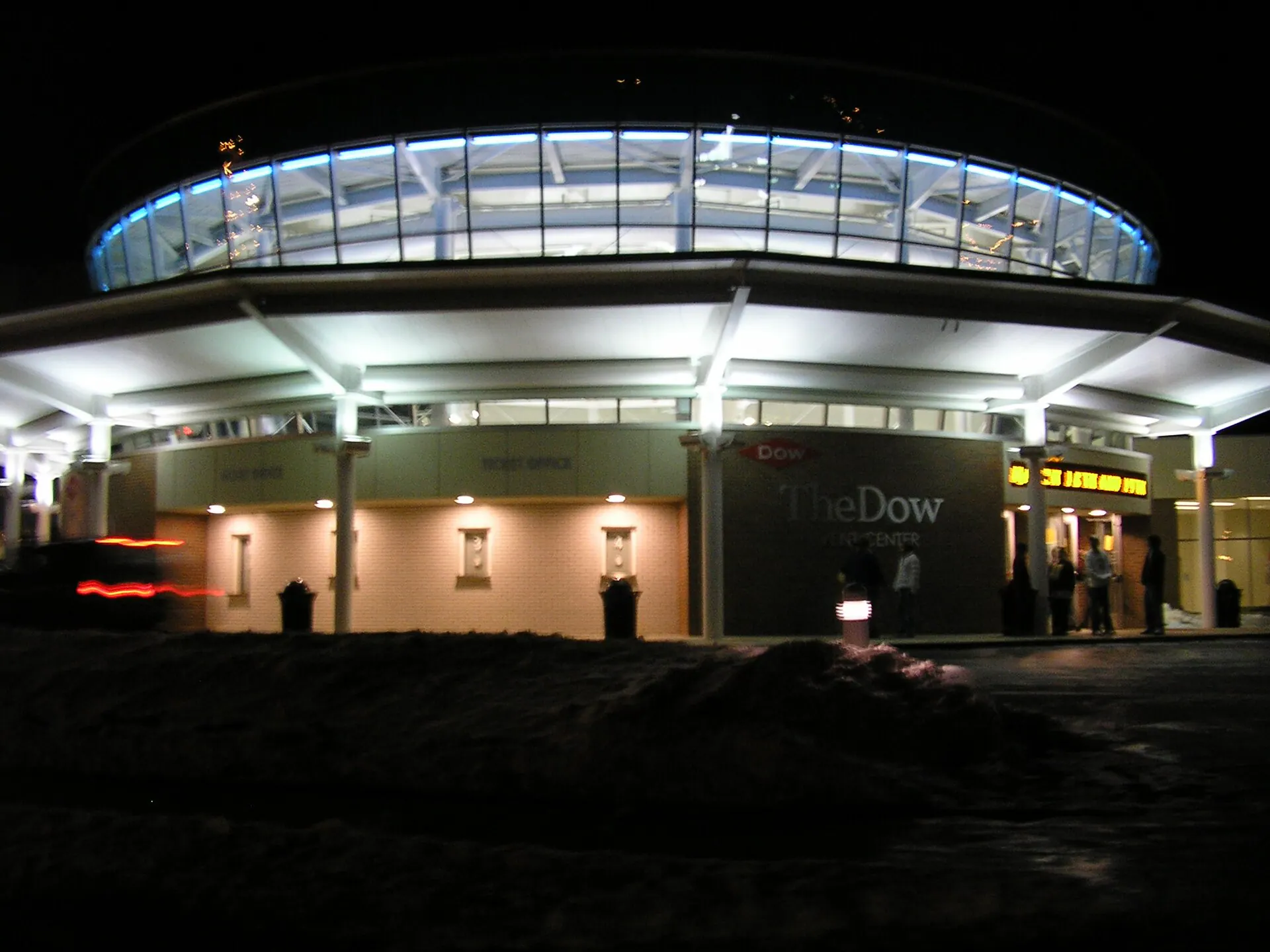 Dow Event Center exterior at night in Saginaw