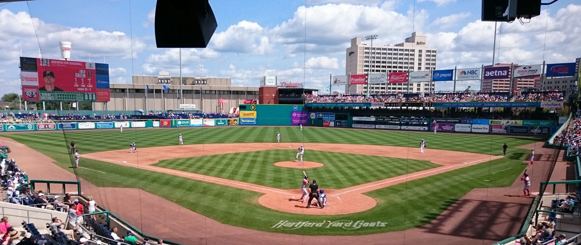 View of Dunkin' Park in Hartford. Source photograph dated 2017; signage and event setup may differ.