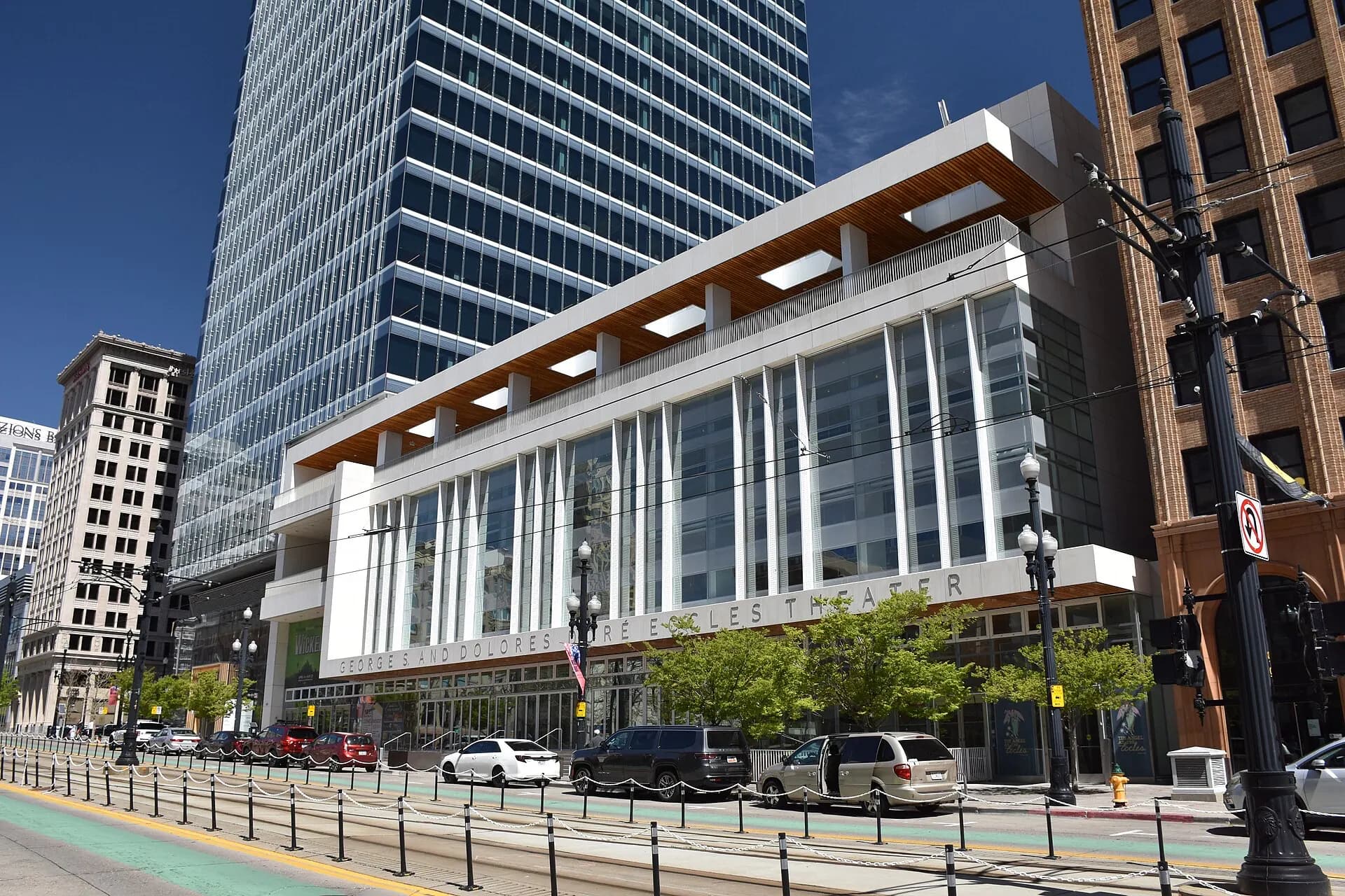 The Eccles Theater facade and entrance on Main Street in Salt Lake City.