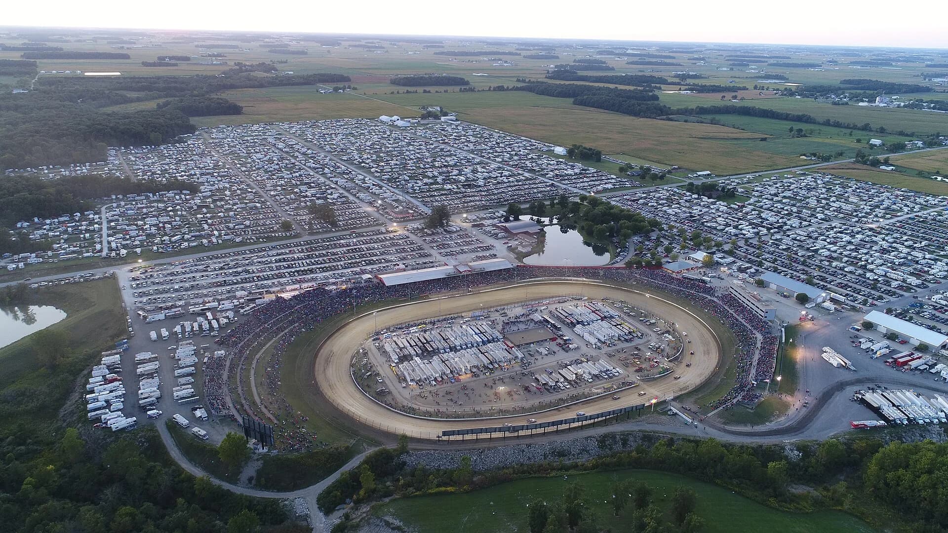 View of Eldora Speedway in New Weston. Source photograph dated 2017; signage and event setup may differ.