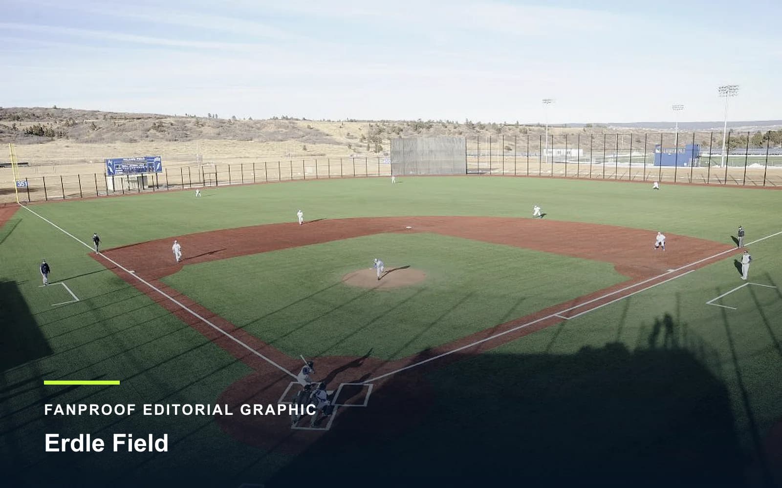FanProof editorial graphic derived from a reuse-cleared view of Erdle Field, home of Air Force baseball.