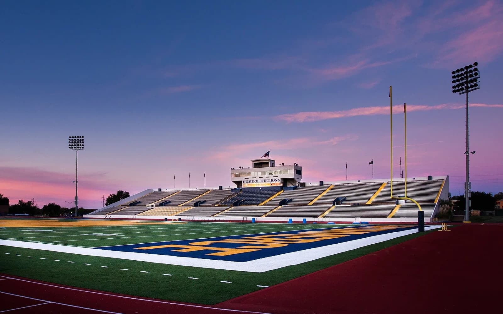 View of Ernest Hawkins Field at Memorial Stadium, home of East Texas A&M Lions football.