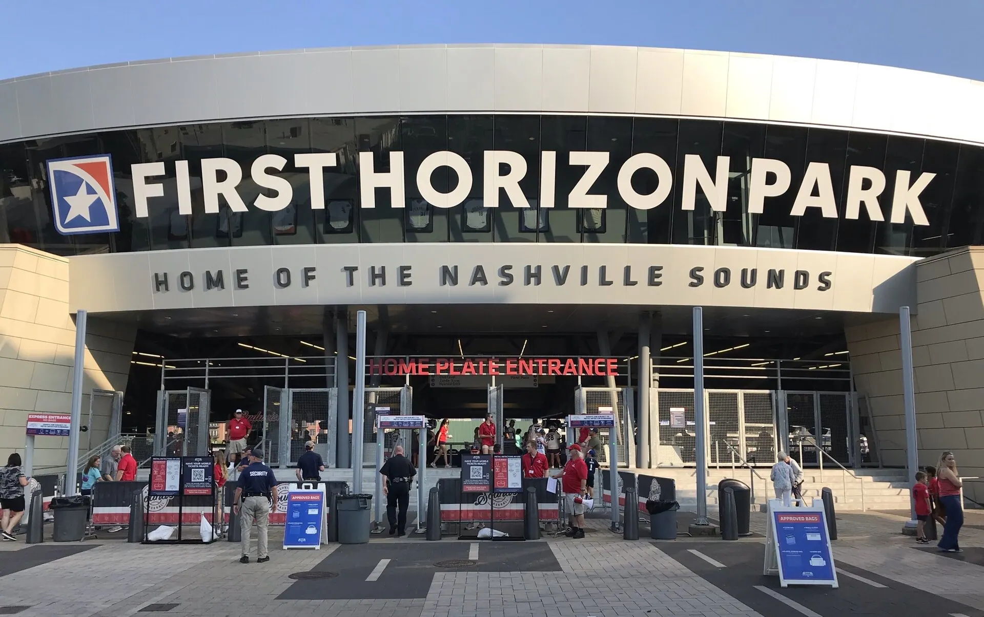 Front view of the First Horizon Park home-plate entrance.