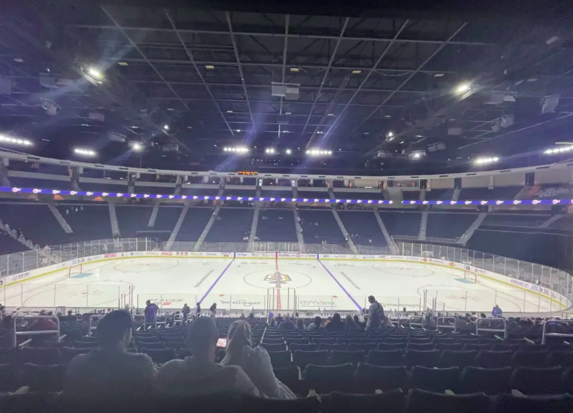 Interior view across the seating bowl and event floor at Gas South Arena.