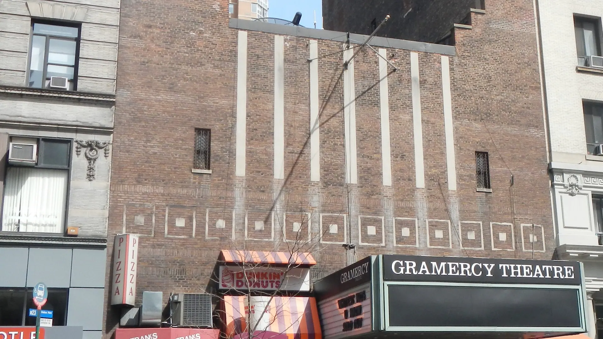 Street-level exterior view of the Gramercy Theatre entrance and marquee in Manhattan.