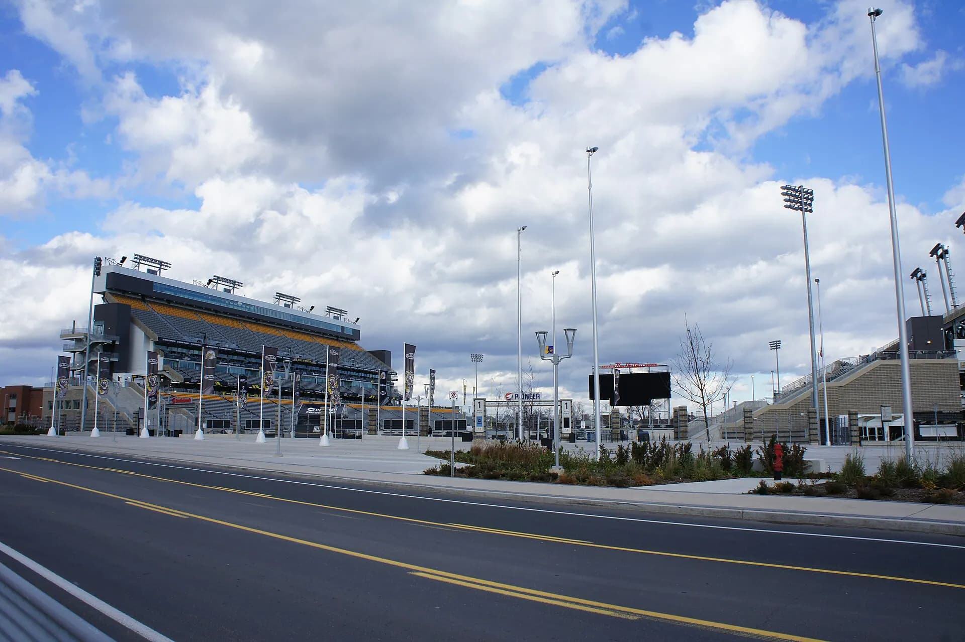 Wide view of the venue grounds at Hamilton Stadium in Hamilton, ON