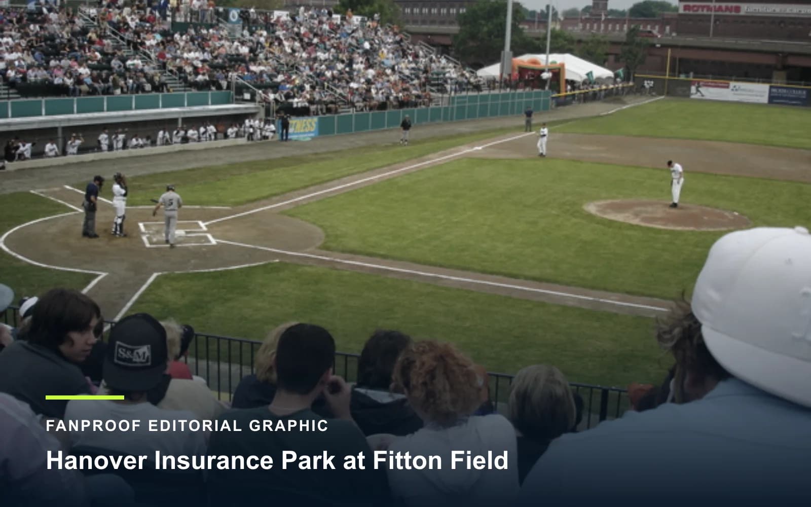 FanProof editorial graphic derived from a reuse-cleared view of Hanover Insurance Park at Fitton Field, home of Holy Cross baseball.