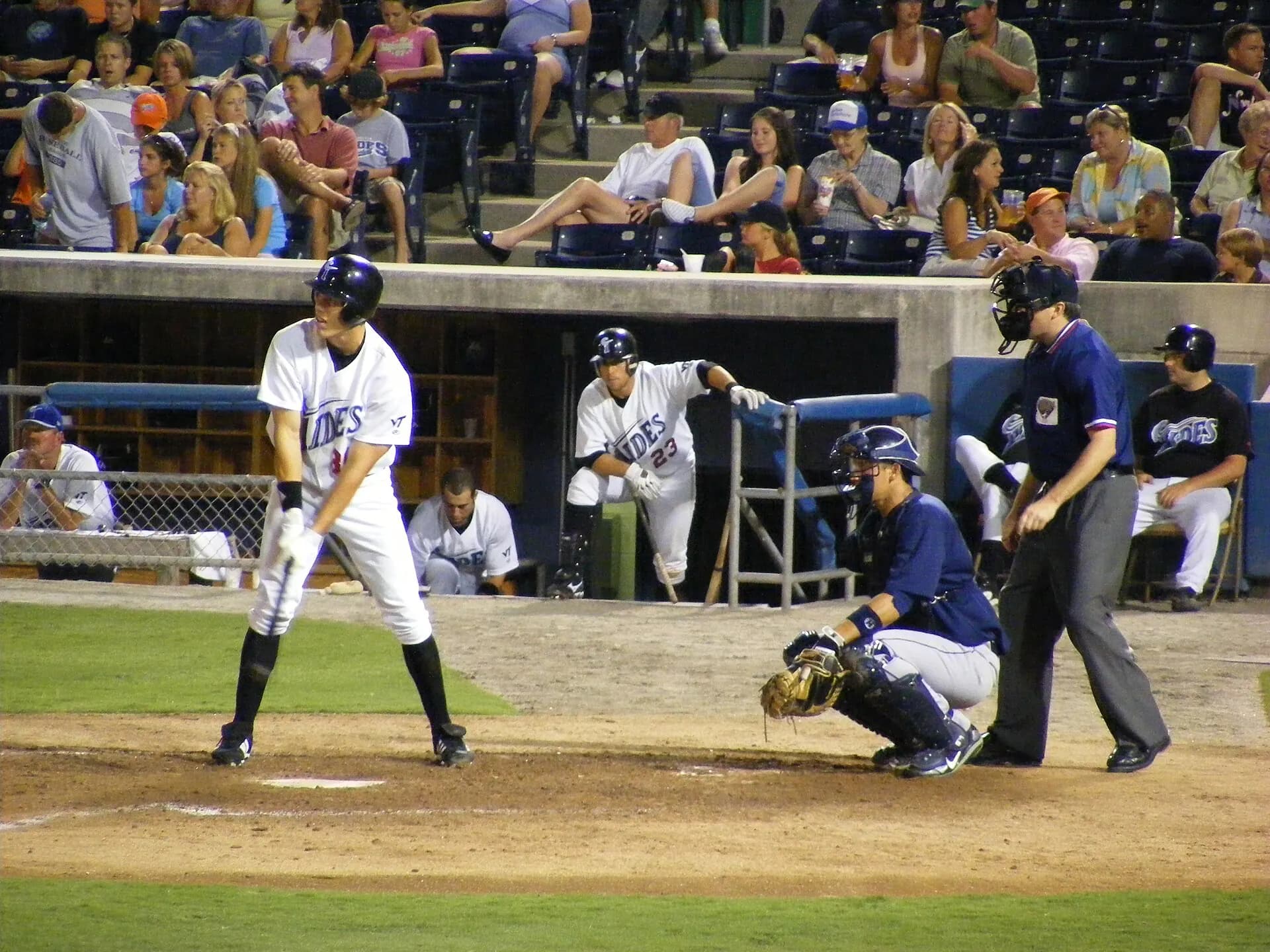 Wide interior view across the field and seating at Harbor Park.