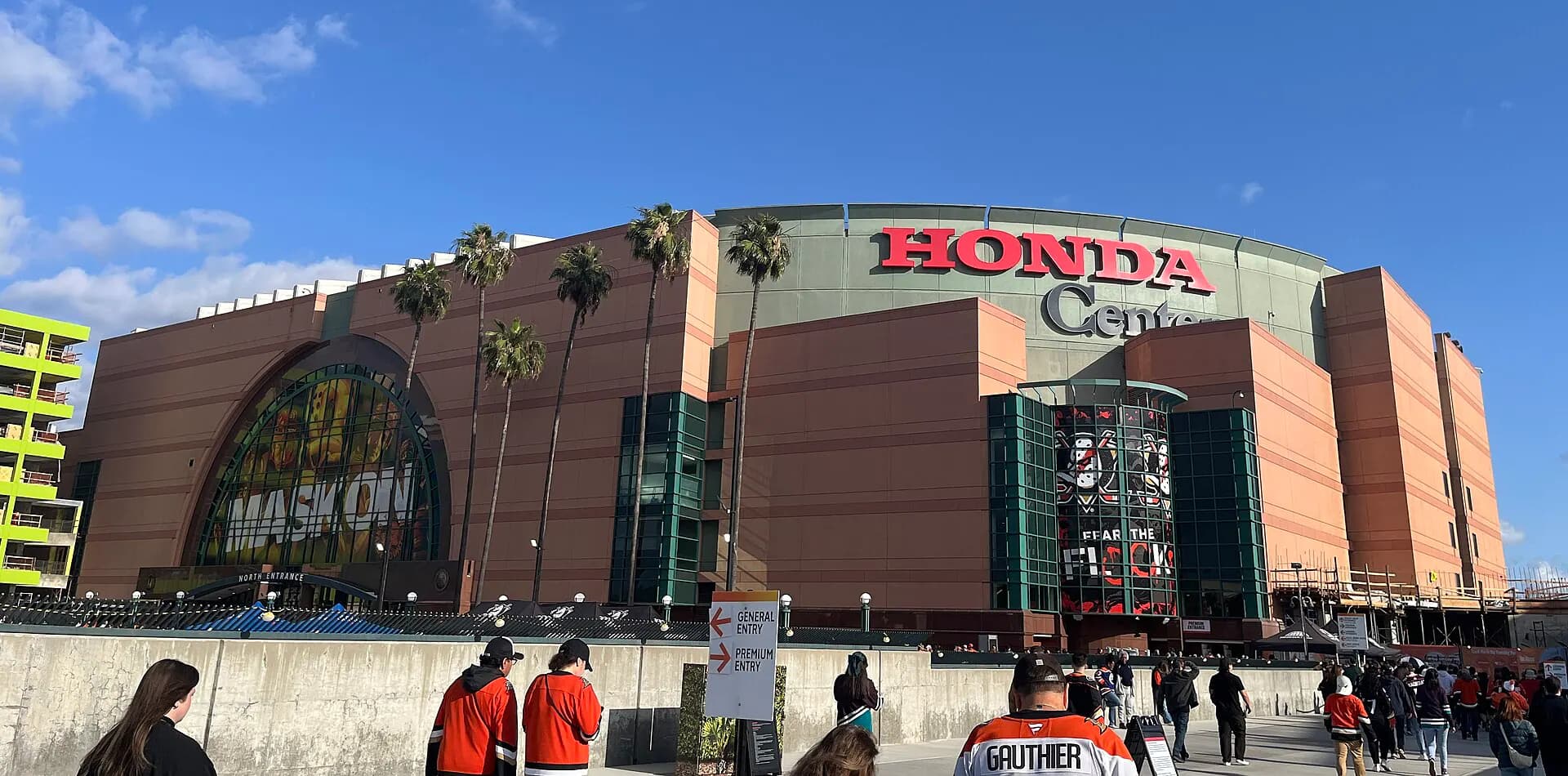 Honda Center exterior in Anaheim during its 2026 renovation era.