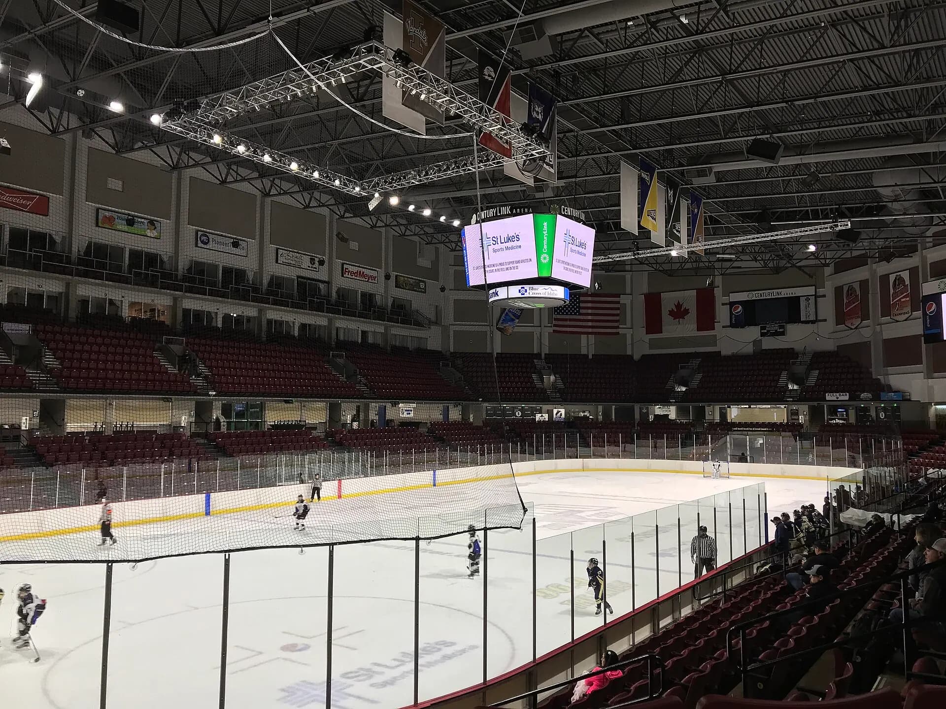 An ice rink and seating inside Idaho Central Arena in downtown Boise.