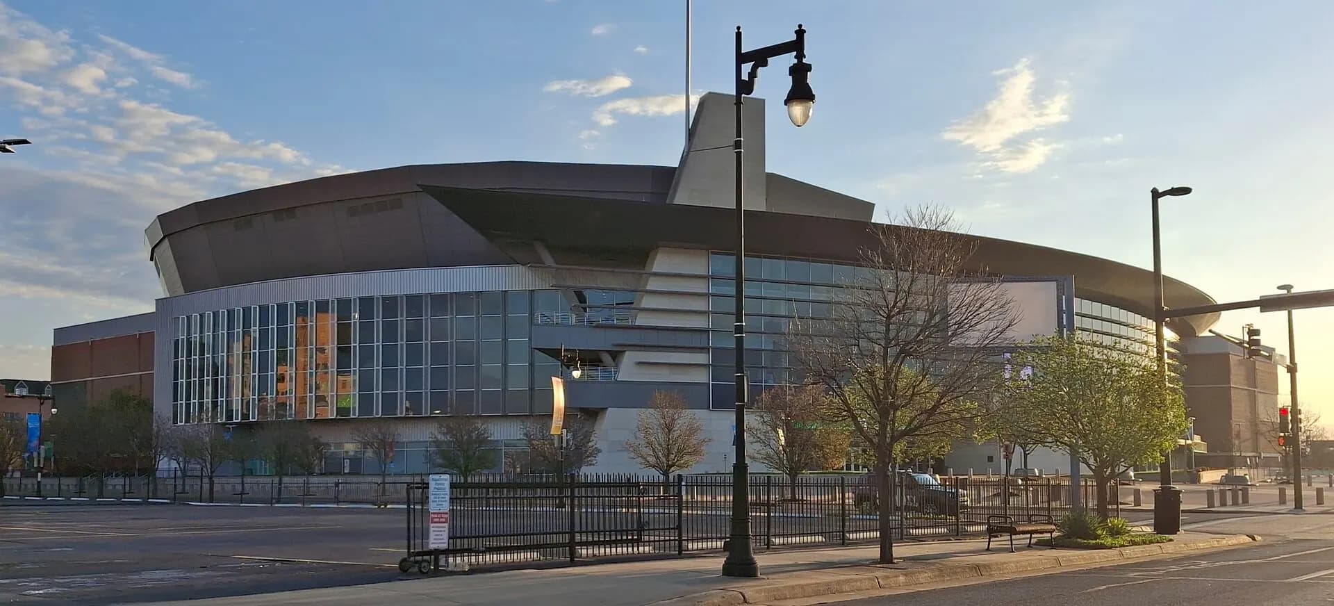 The rounded exterior of INTRUST Bank Arena in downtown Wichita.