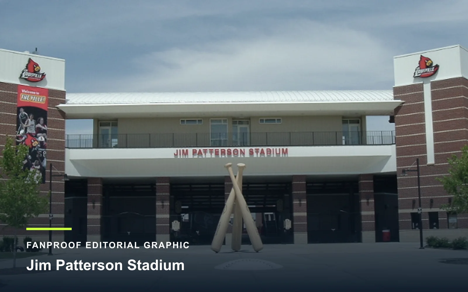 FanProof editorial graphic derived from a reuse-cleared view of Jim Patterson Stadium, home of Louisville baseball.