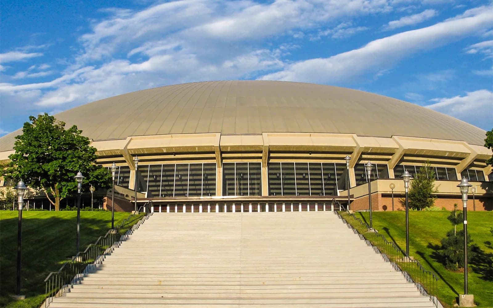 View of Jon M. Huntsman Center, home of Utah basketball.