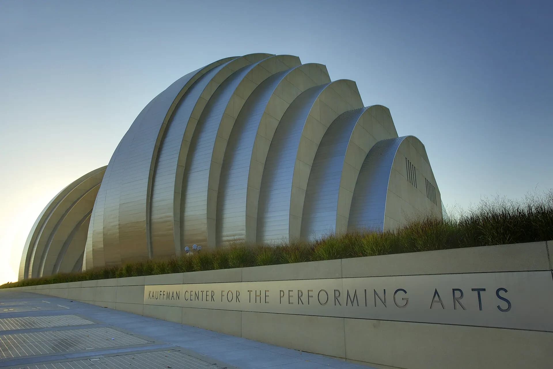 The sculptural exterior of the Kauffman Center for the Performing Arts in Kansas City.