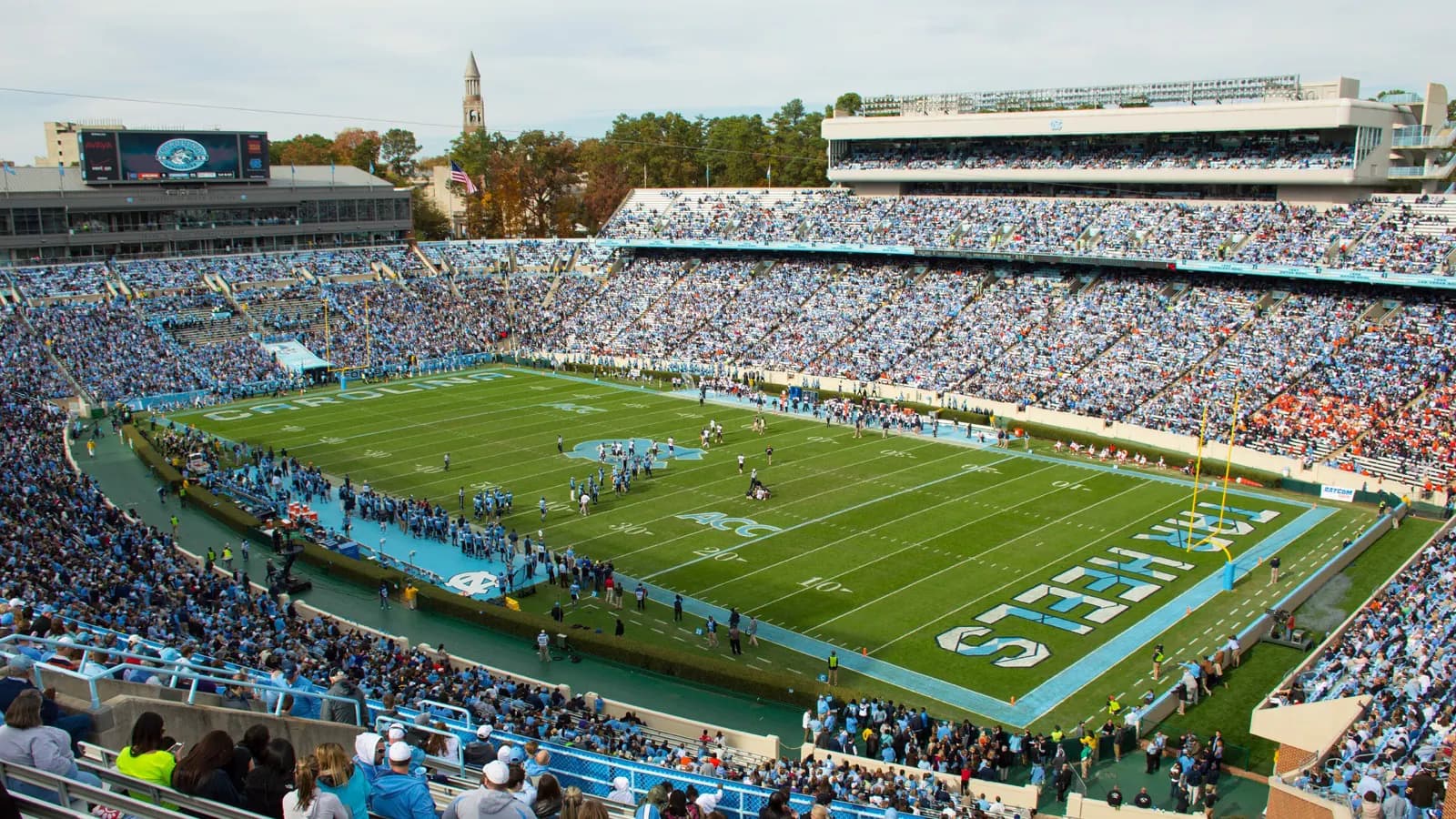 Wide view across Kenan Memorial Stadium during a North Carolina football game.