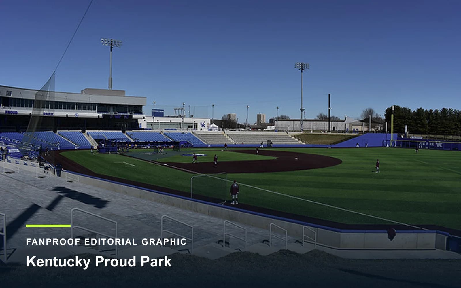 FanProof editorial graphic derived from a reuse-cleared view of Kentucky Proud Park, home of Kentucky baseball.