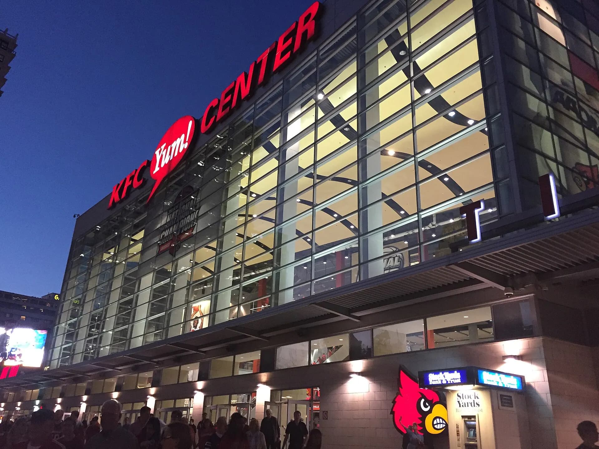 The KFC Yum! Center exterior and entrance plaza in downtown Louisville.