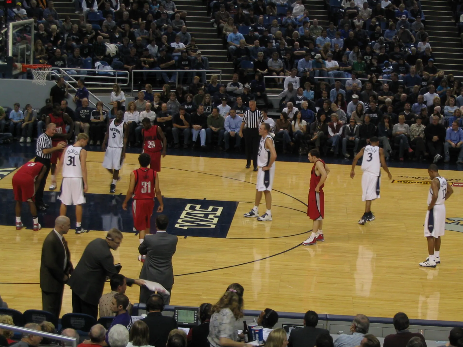 Lawlor Events Center basketball court and seating bowl during a Nevada game.