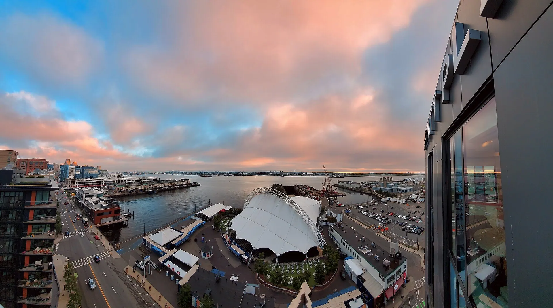 Leader Bank Pavilion — Boston Harbor from Northern Avenue, Sunrise (53235113873).