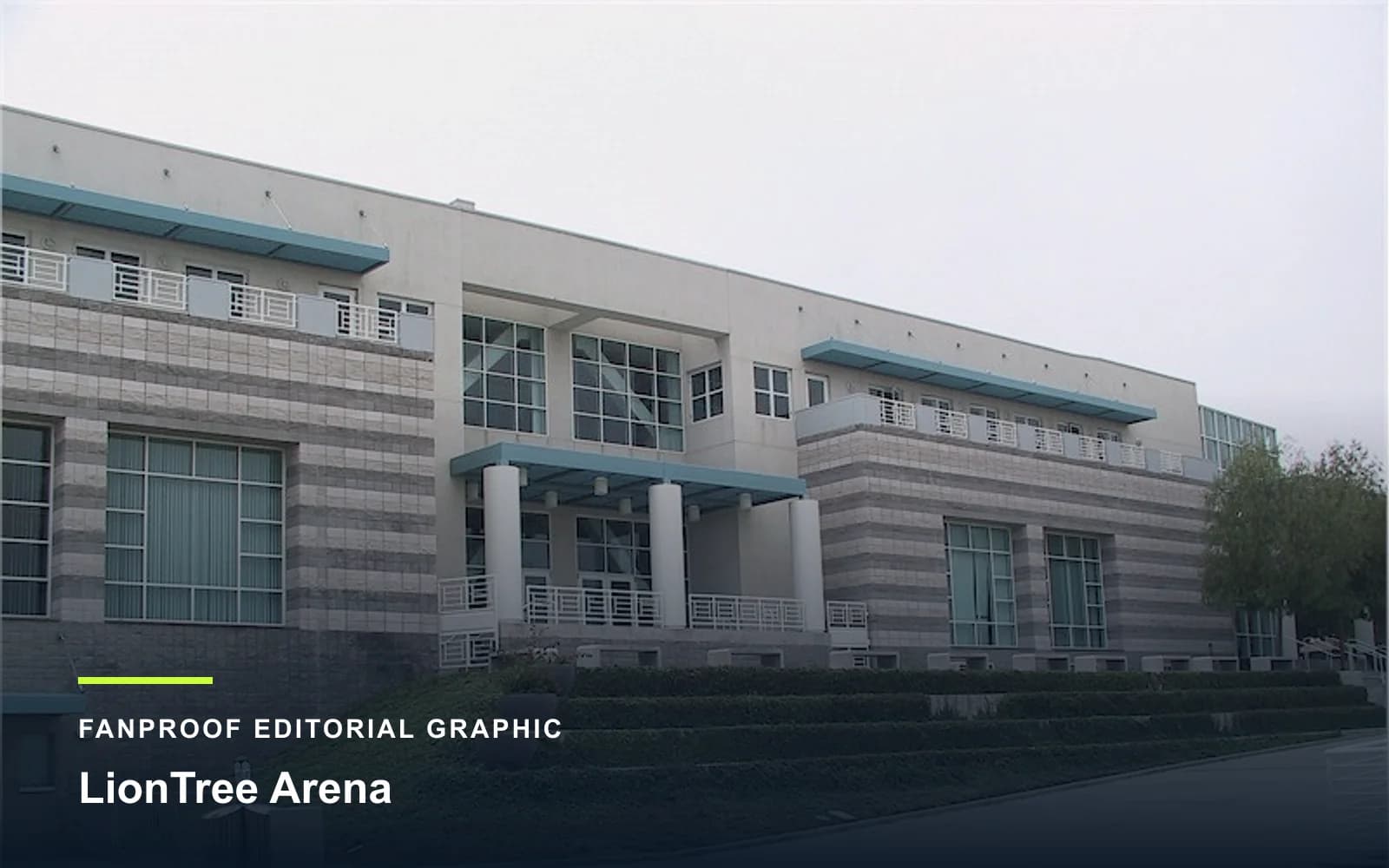 FanProof editorial graphic derived from a reuse-cleared view of LionTree Arena, home of UC San Diego basketball.