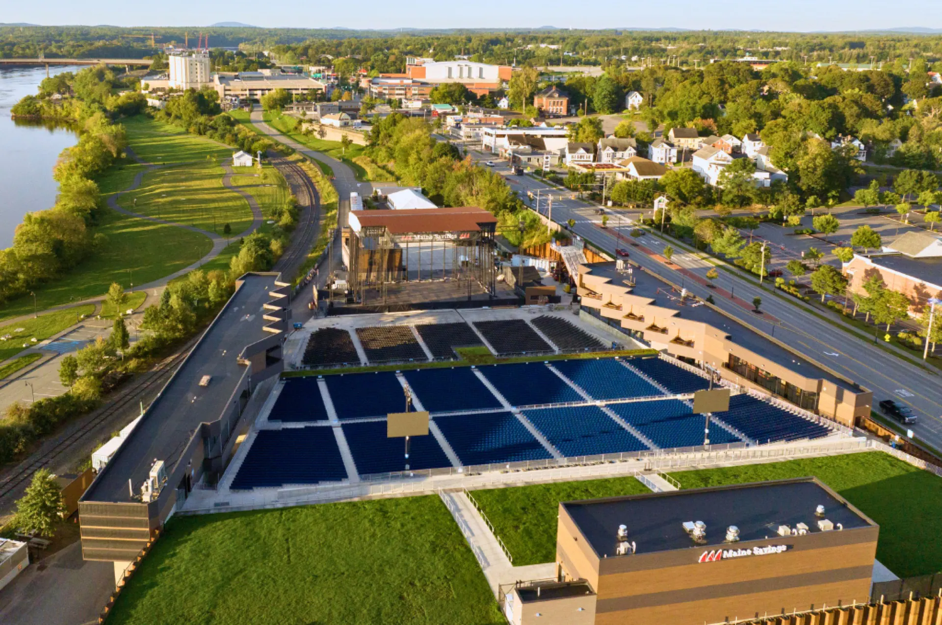 Wide view of Maine Savings Amphitheater.