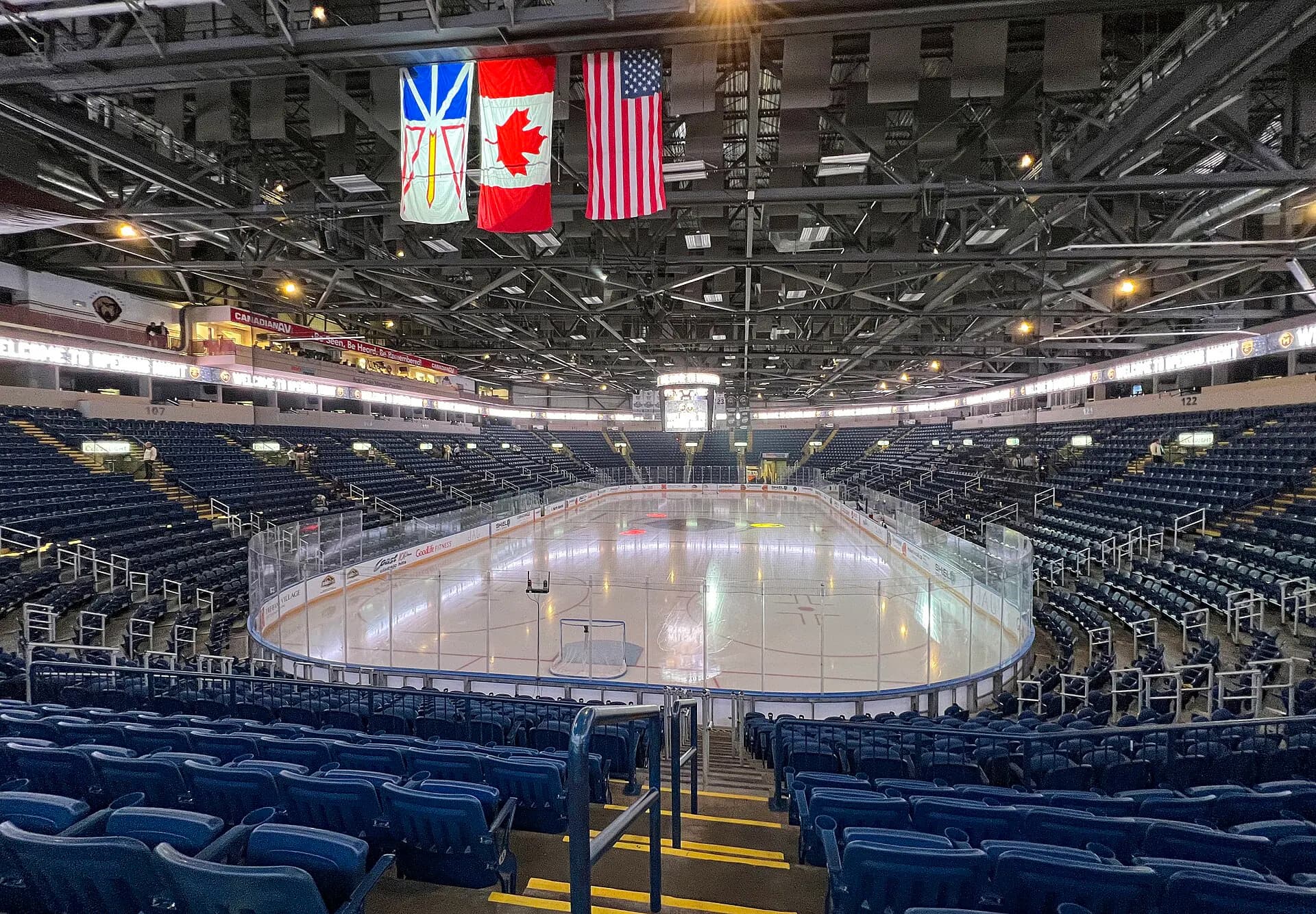 Wide interior view of the hockey seating bowl at Mary Brown's Centre in St. John's