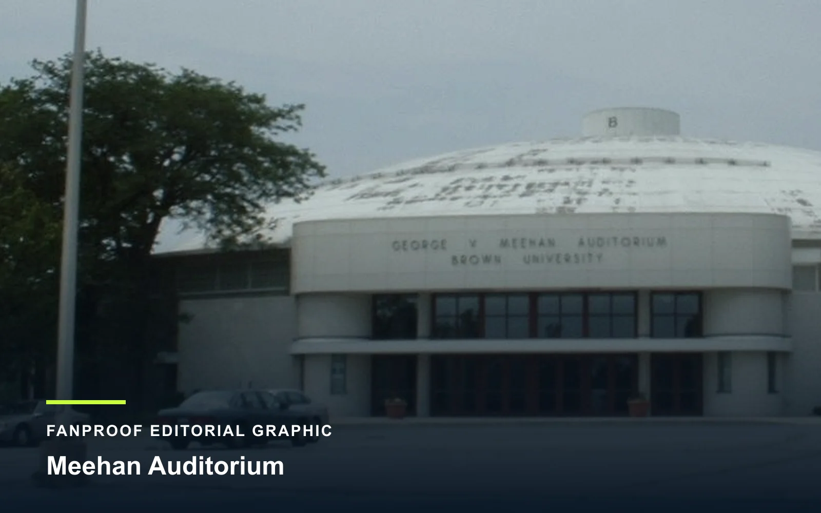 FanProof editorial graphic derived from a reuse-cleared view of Meehan Auditorium, home of Brown men ice hockey.