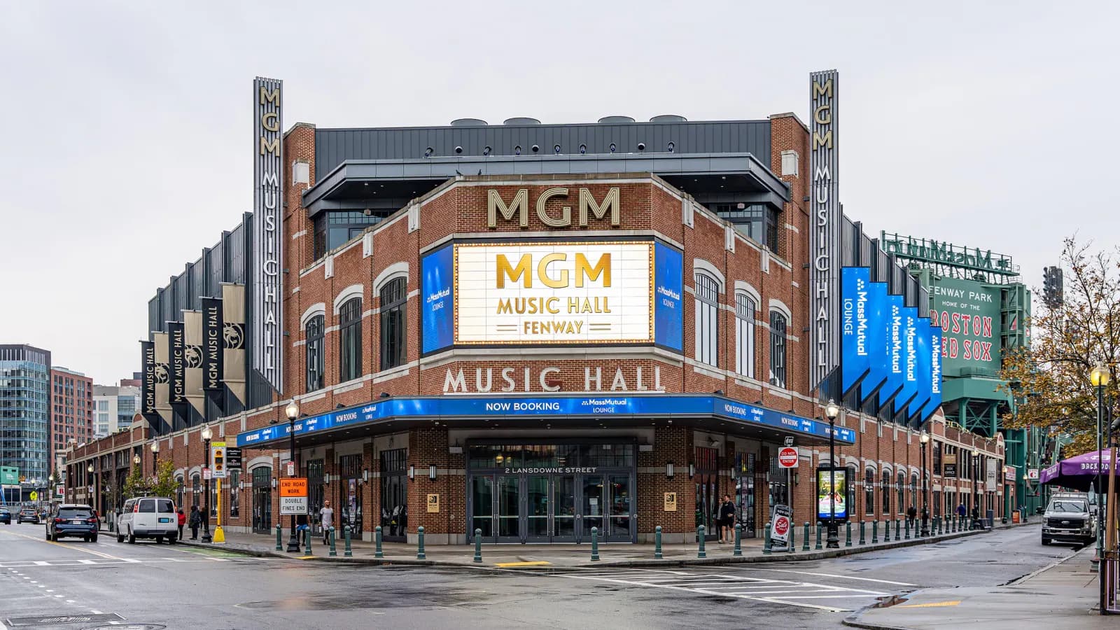 Wide exterior view of MGM Music Hall at Fenway along Lansdowne Street.