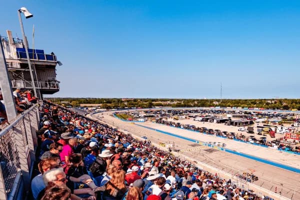 Grandstand and track at Milwaukee Mile.