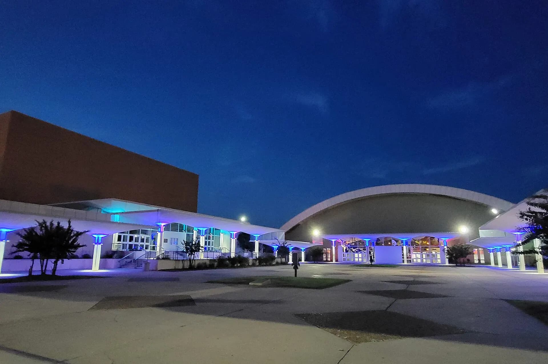 Monroe Civic Center exterior and arched entrance