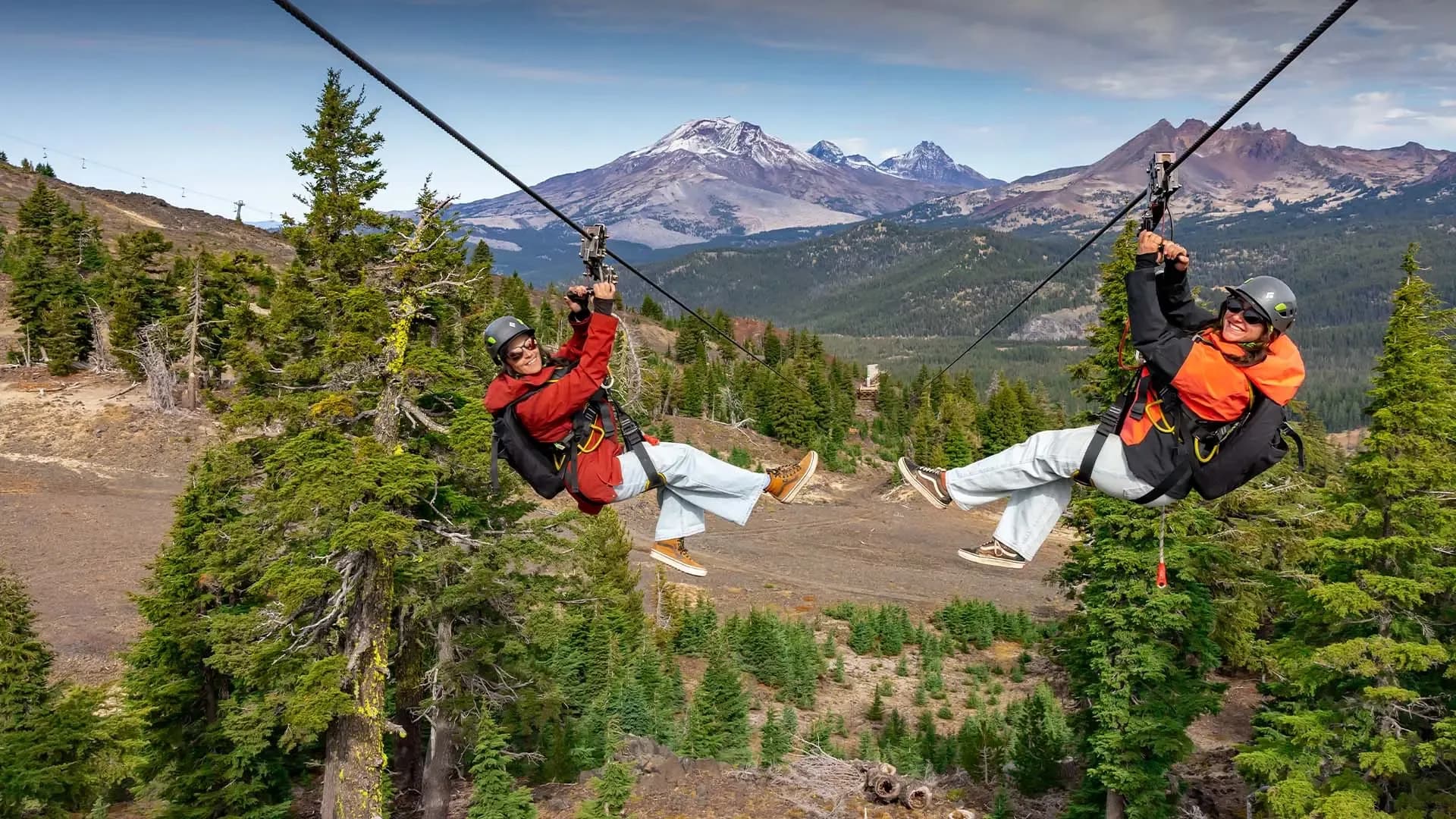 Zipline and mountain terrain at Mt. Bachelor.