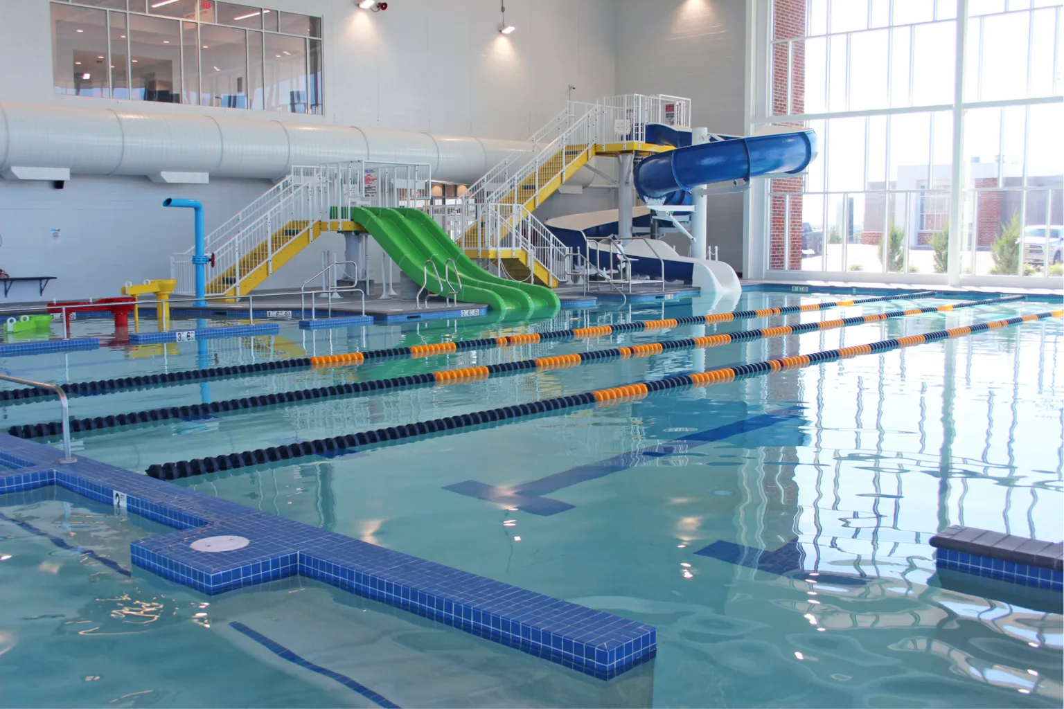 Mylan Park Aquatic Center — recreation pool; competition seating is in a separate pool area.