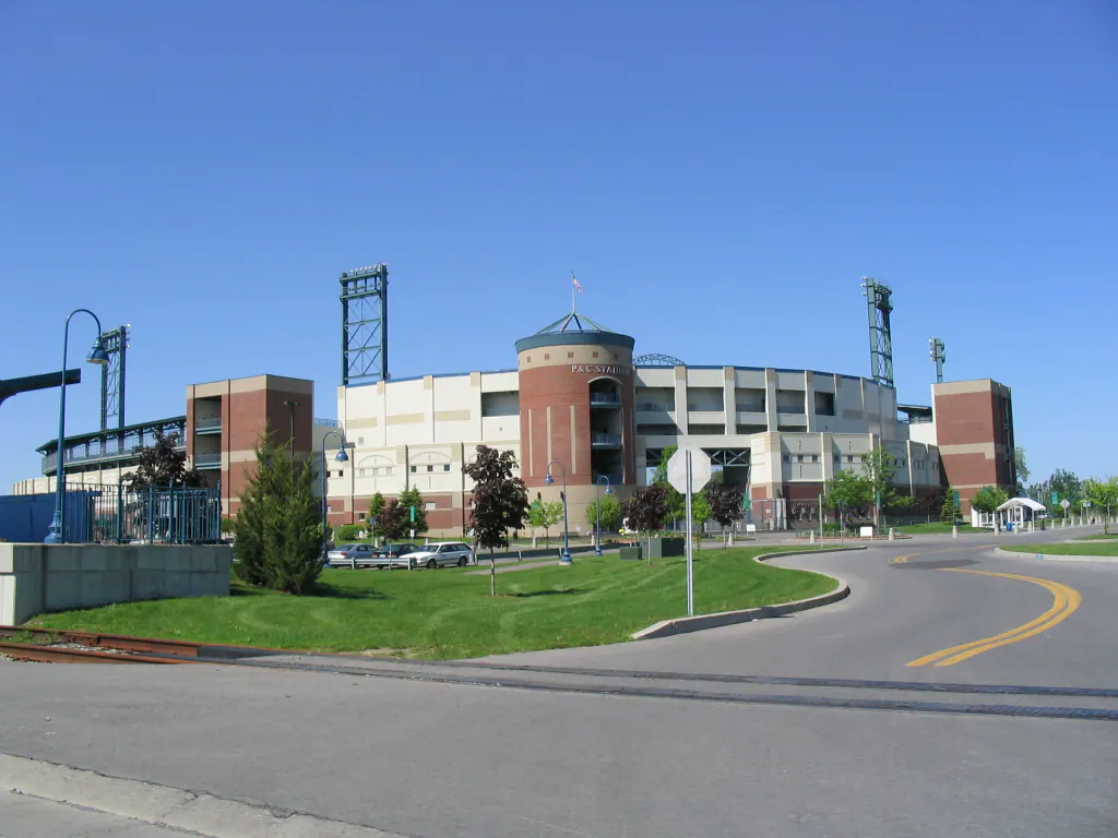 Full exterior and entrance of NBT Bank Stadium in Syracuse