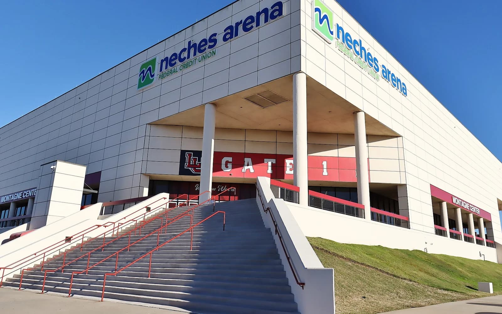View of Neches Federal Credit Union Arena at the Montagne Center, home of Lamar basketball.