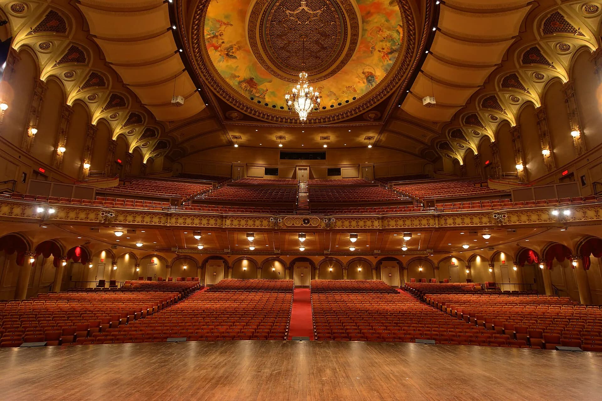 Wide view from the stage across the auditorium and balconies of the Orpheum in Vancouver
