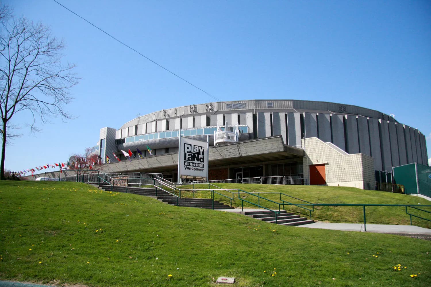 Full exterior of Pacific Coliseum at Hastings Park in Vancouver