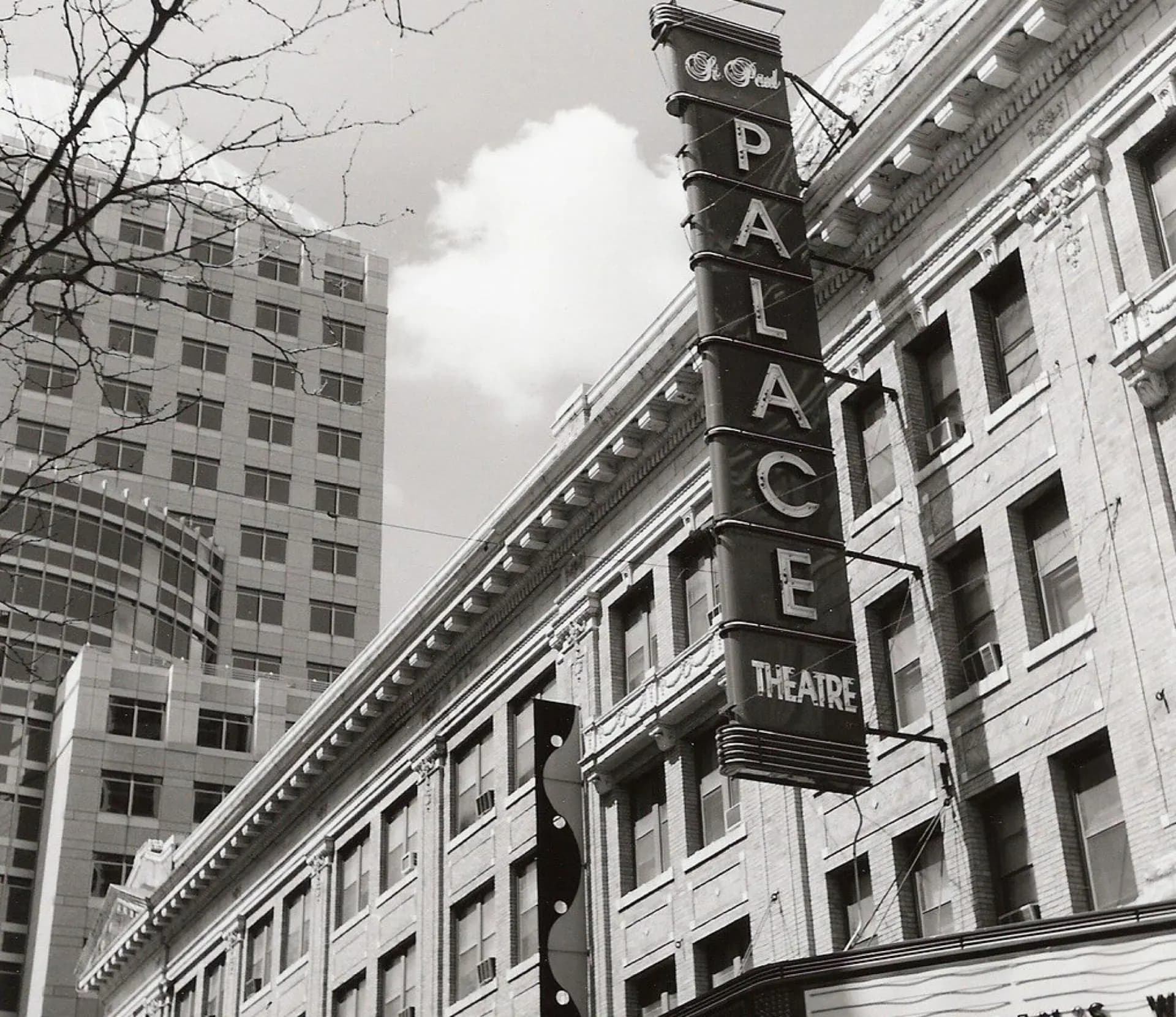The Palace Theatre's facade and vertical sign in downtown Saint Paul.