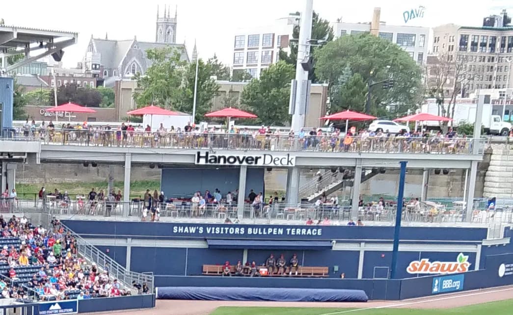 View across Polar Park toward the Hanover Deck and outfield seating