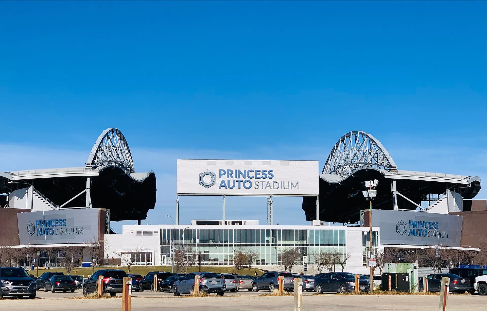 Current front exterior and entrance of Princess Auto Stadium in Winnipeg