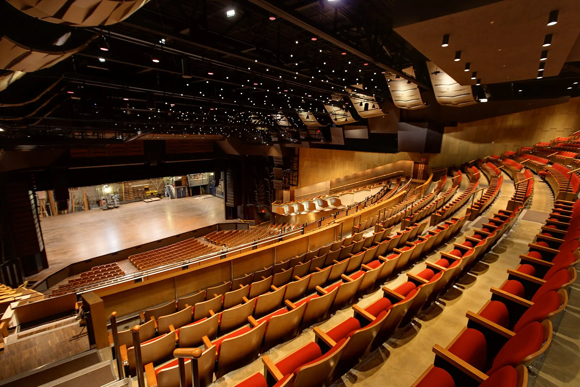 Wide auditorium and stage view inside Queen Elizabeth Theatre in Vancouver