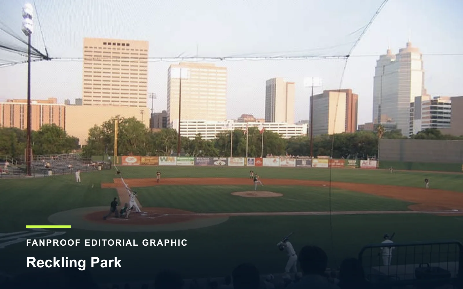 FanProof editorial graphic derived from a reuse-cleared view of Reckling Park, home of Rice baseball.