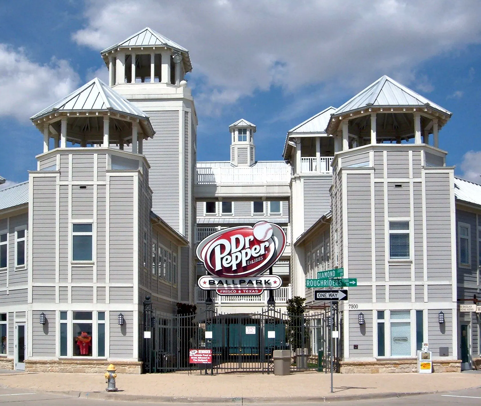 Full home-plate entrance facade of Riders Field in Frisco