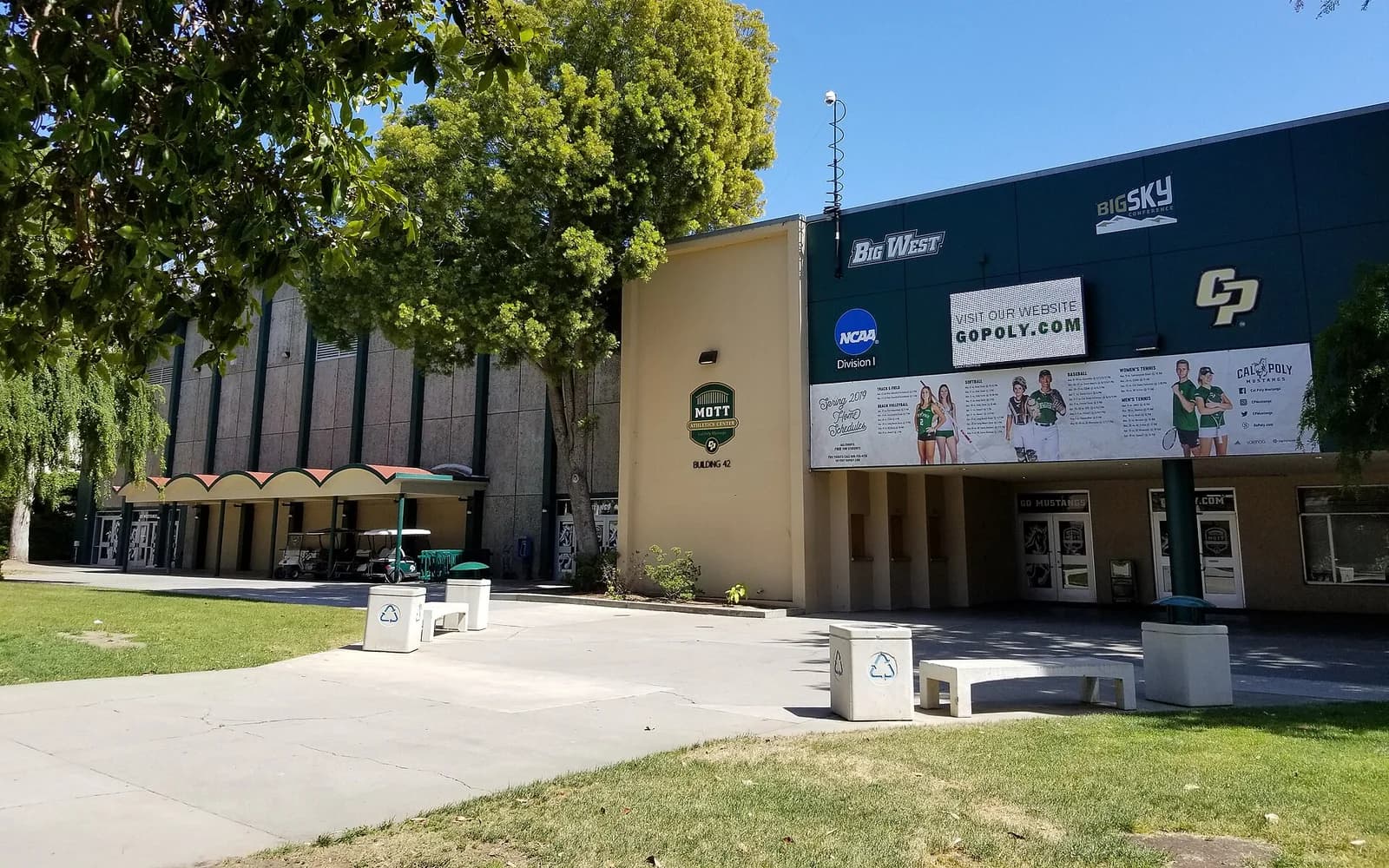 View of Robert A. Mott Athletics Center, home of Cal Poly basketball.