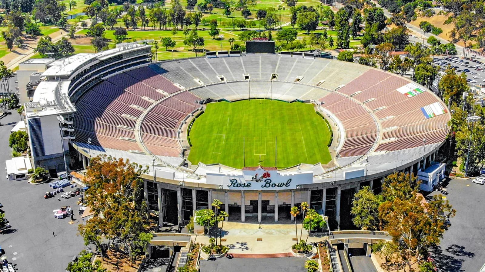 Aerial view of Rose Bowl Stadium in Pasadena.