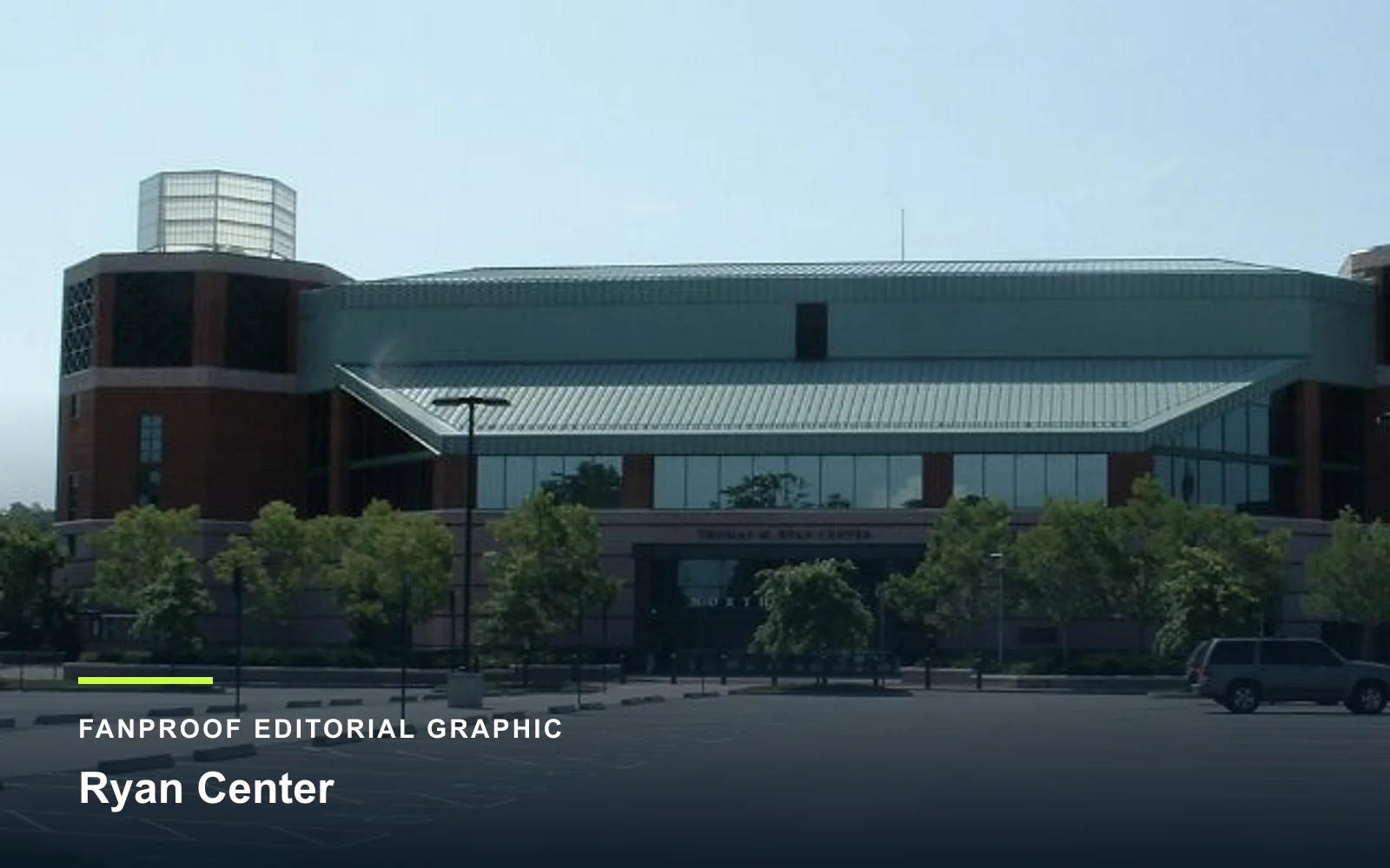 FanProof editorial graphic derived from a reuse-cleared view of Ryan Center, home of Rhode Island basketball.