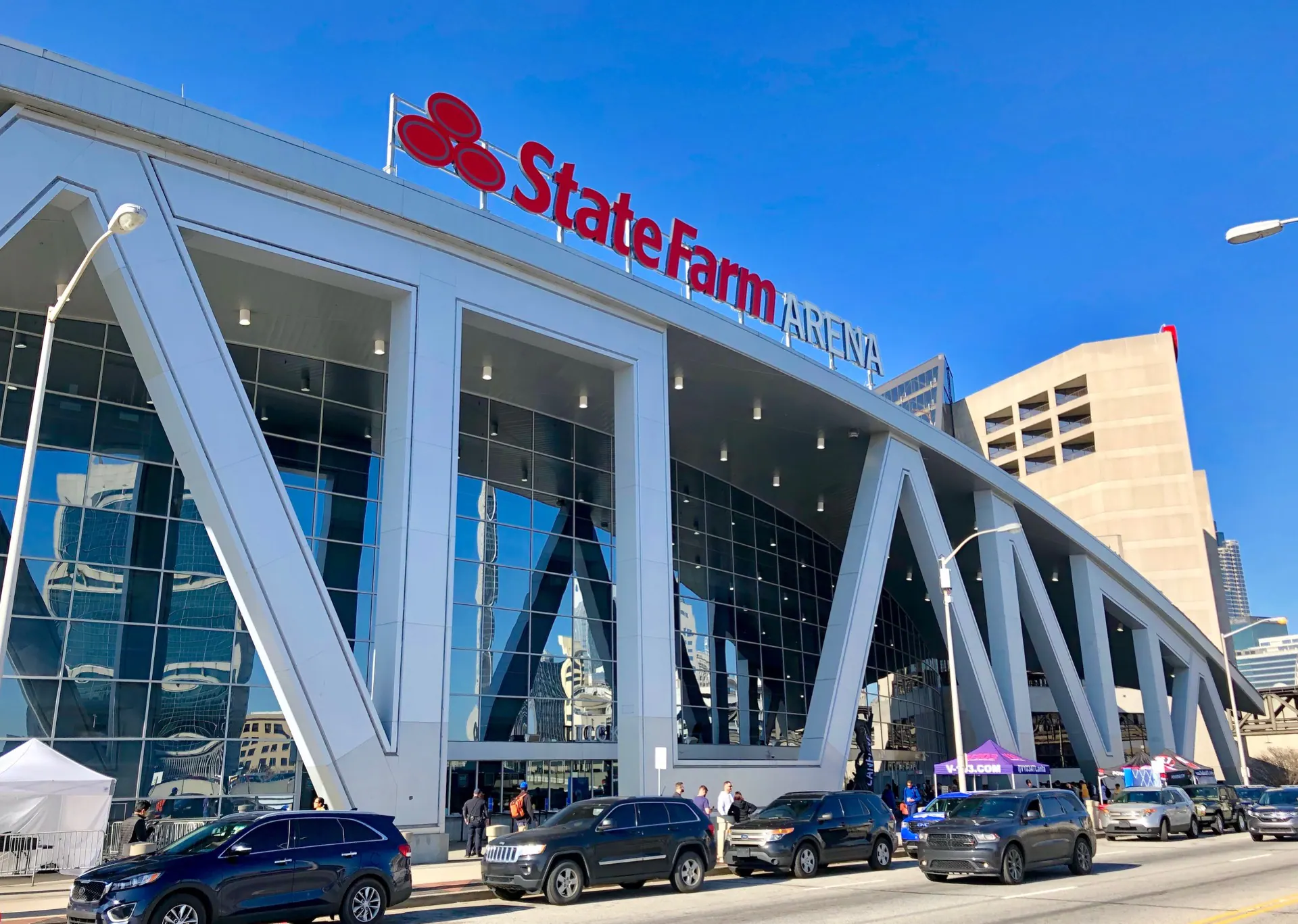 Exterior of State Farm Arena in downtown Atlanta.