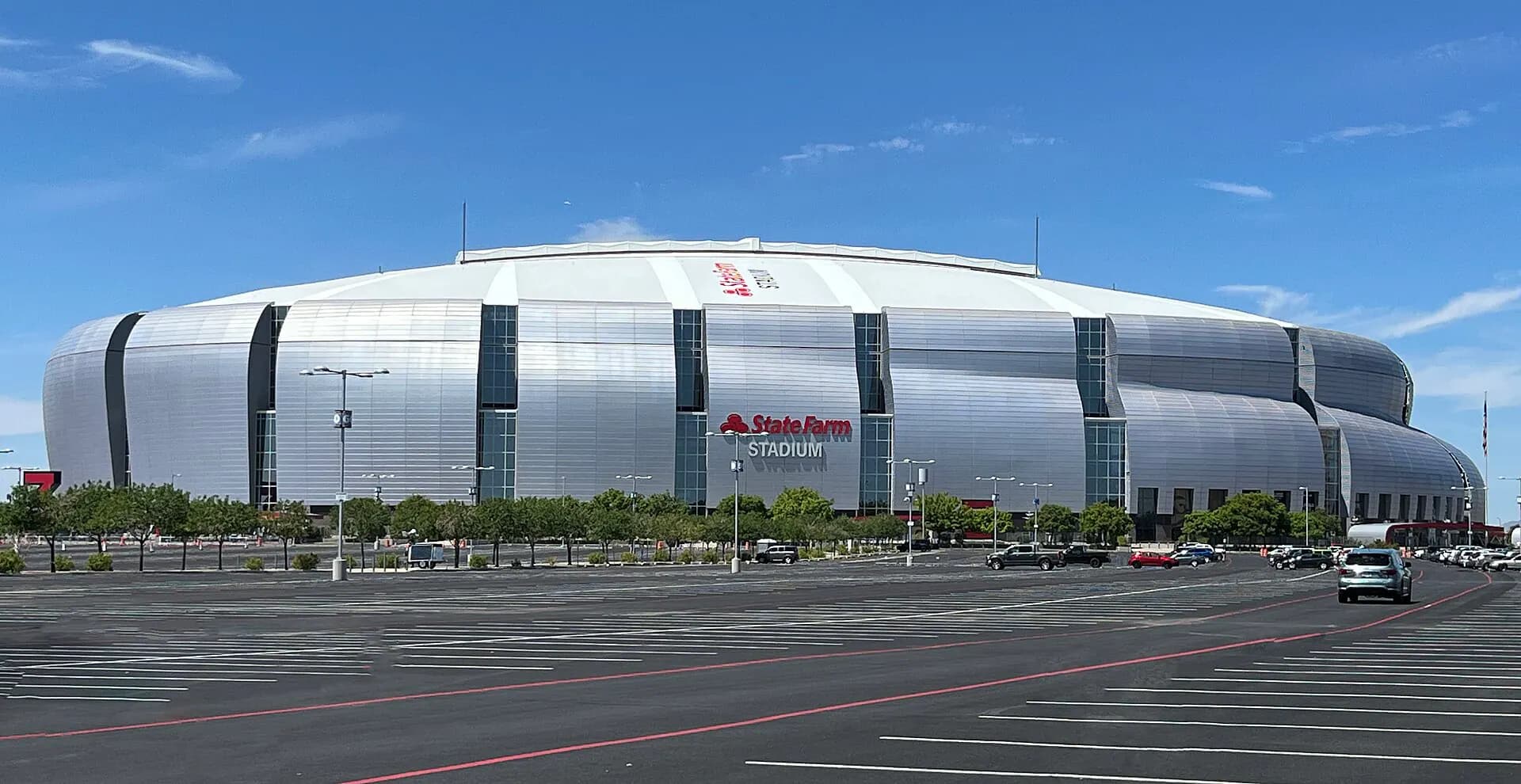 Exterior of State Farm Stadium in Glendale, Arizona.