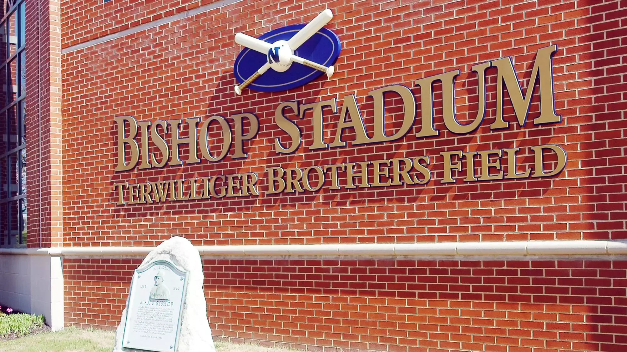 Max Bishop Stadium’s signed brick Terwilliger Brothers Field entrance in Navy’s official historical facility collection. This actual exterior predates the proposed renovation targeted for 2027 and does not establish present construction or entry conditions.