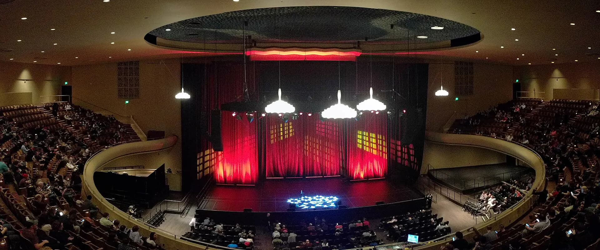 Panoramic interior view of the stage and seating at The Masonic in San Francisco.